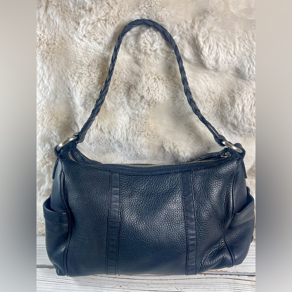 Cole Haan Black Pebbled Grain Leather Braided Strap Hobo Shoulder Handbag